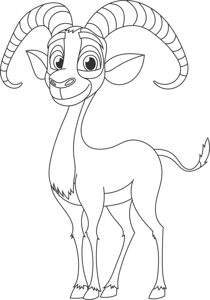 A charming, cartoon-style ibex with large, curved horns png