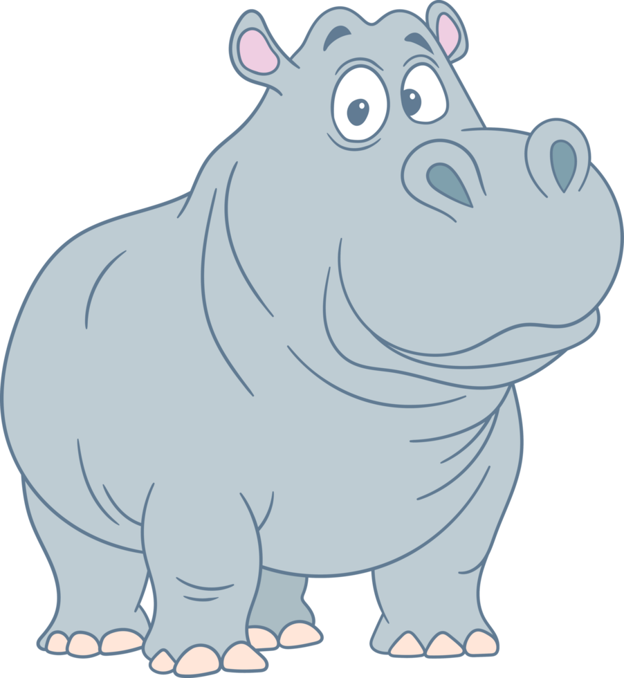 Cartoon hippo with a light-gray skin, big eyes, and a cute expression png