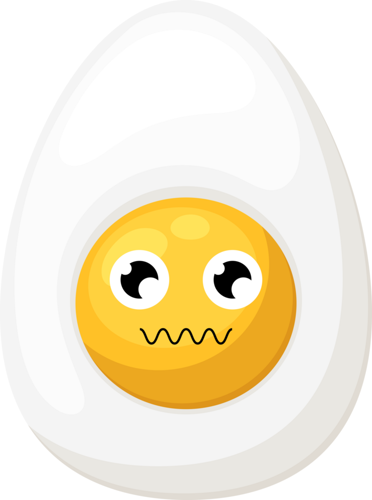 Cartoon egg with worried expression on yellow yolk face. png