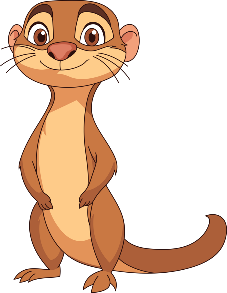 Charming cartoon meerkat with a warm smile, expressive eyes, and a cute pose png