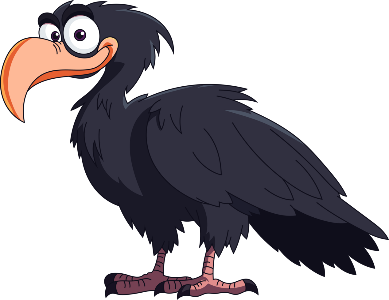 A cartoon illustration shows a dark-feathered bird with large eyes and a curved beak png