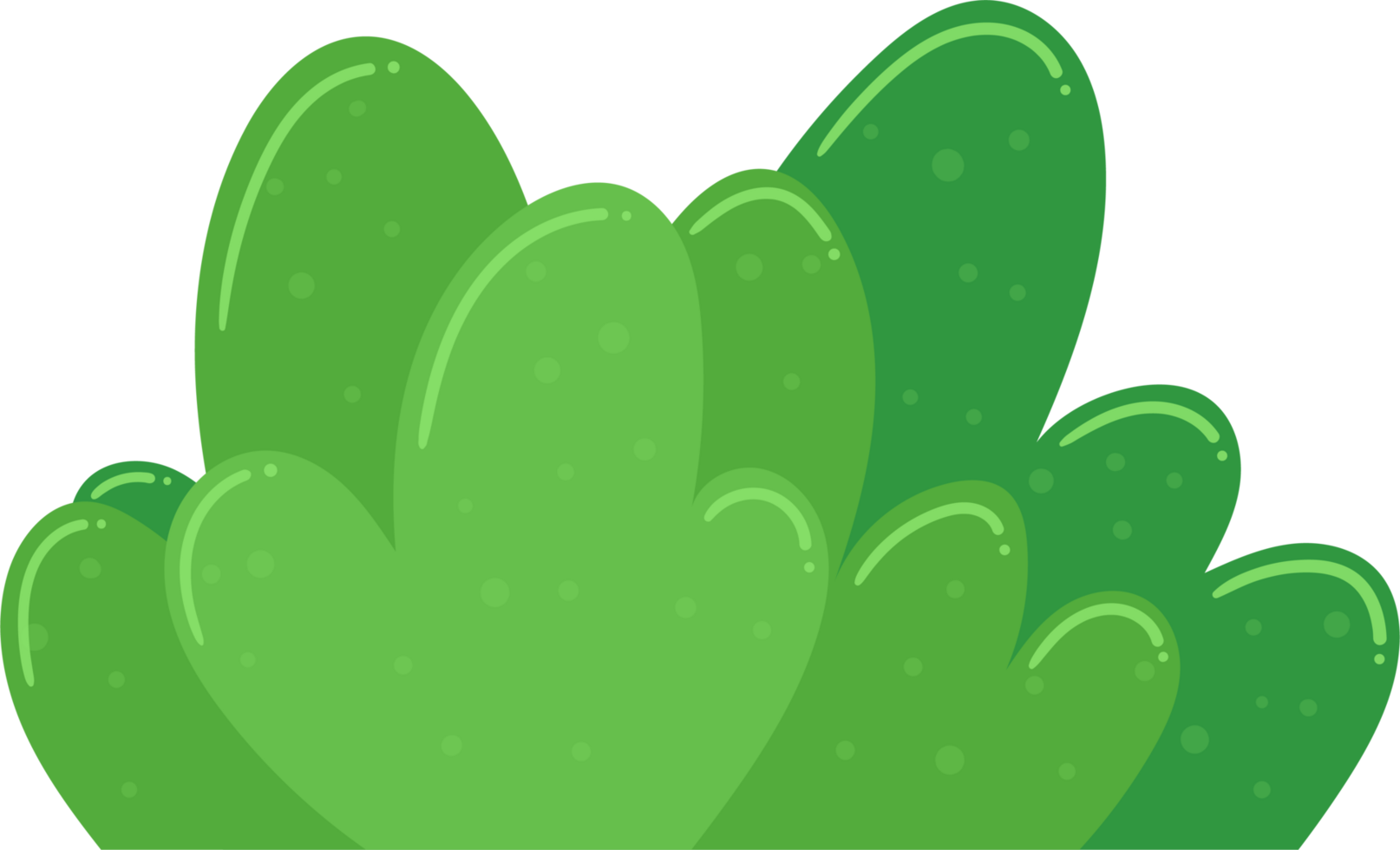 Cartoonish green bush with rounded shapes in simple illustration png
