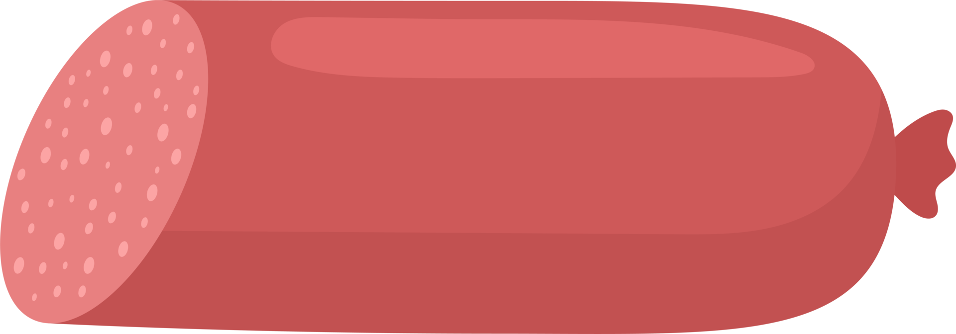 Cartoon sliced Sausage with tiny white circle inclusions png