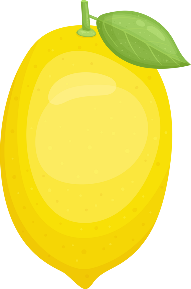 Vibrant yellow lemon with a green leaf, refreshing citrus fruit png
