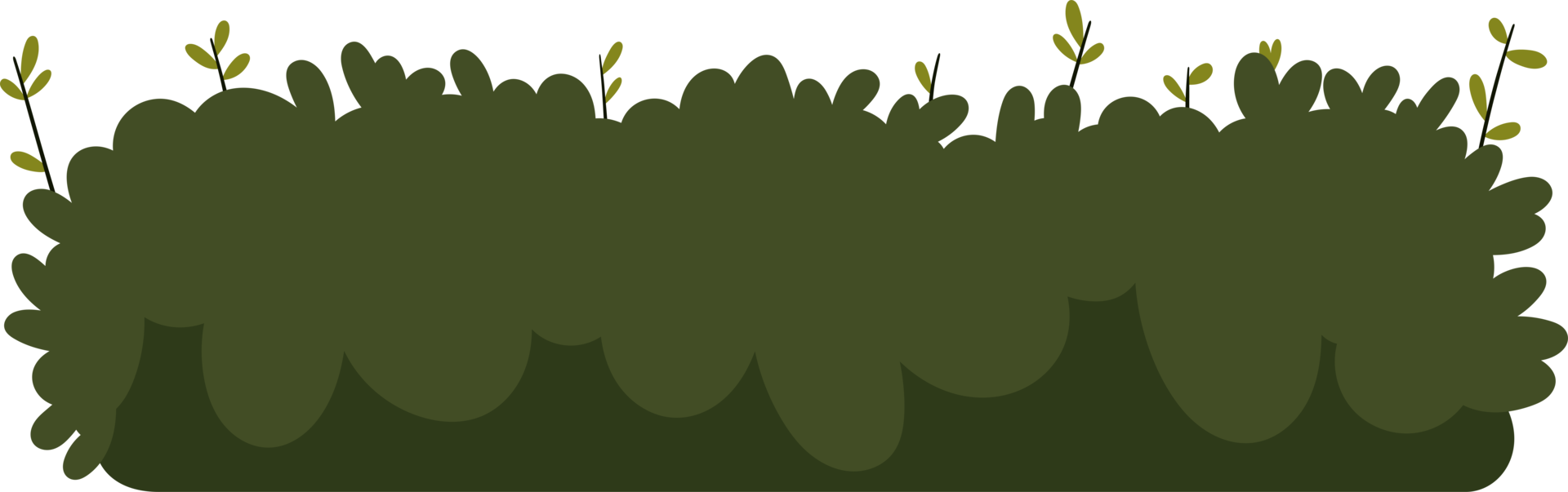 Cartoon style dark green shrub with tiny light green leaves. Ideal for use in animations as environmental decor. png