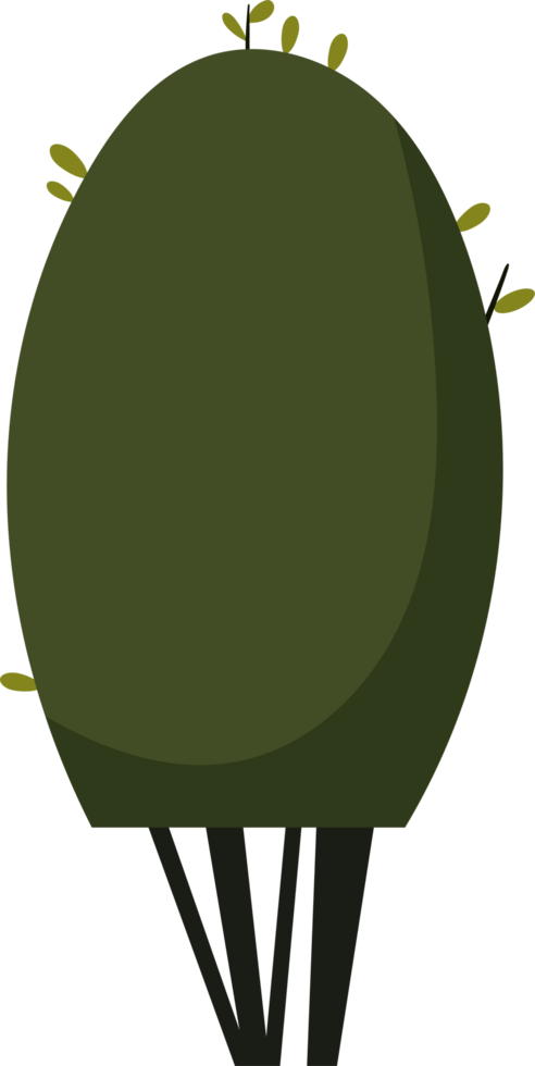 Stylized, cartoon-like tree with a spherical, olive-green canopy and dark trunks. The illustration is simple and eye-catching. png
