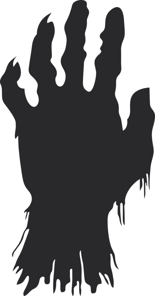 Creepy silhouette of a monstrous hand reaching out, perfect for a spooky Halloween, gothic, or horror-themed design. Dark and mysterious. png