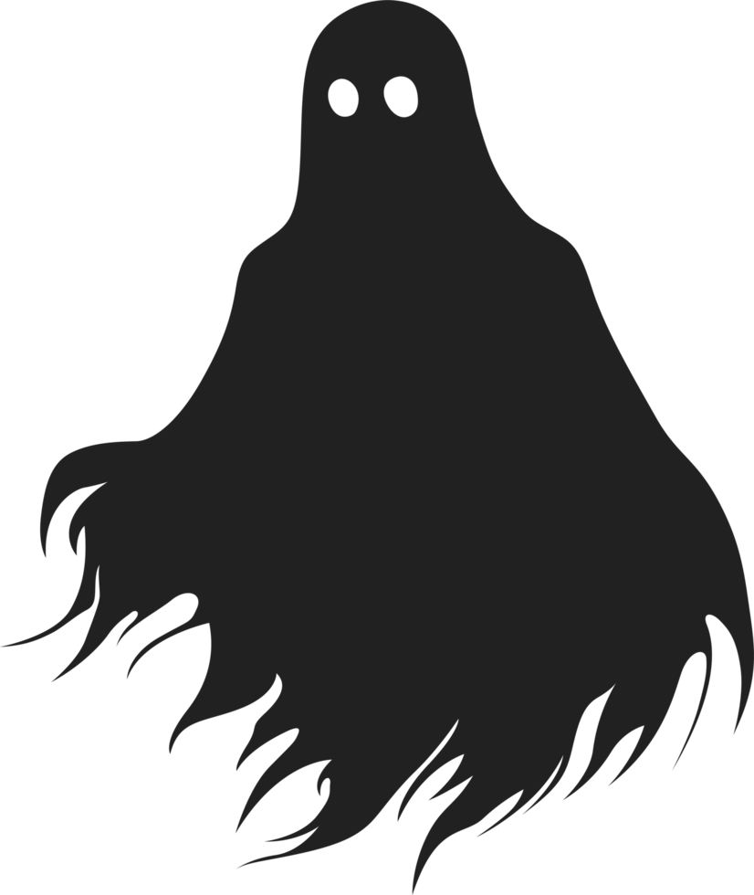 A spectral figure with haunting eyes emerges from the darkness. Its form is both chilling and captivating, perfect for Halloween themes. png