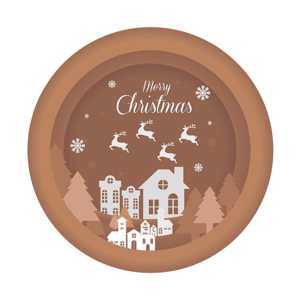 Paper cut winter Christmas with flying reindeer. illustrations. vector