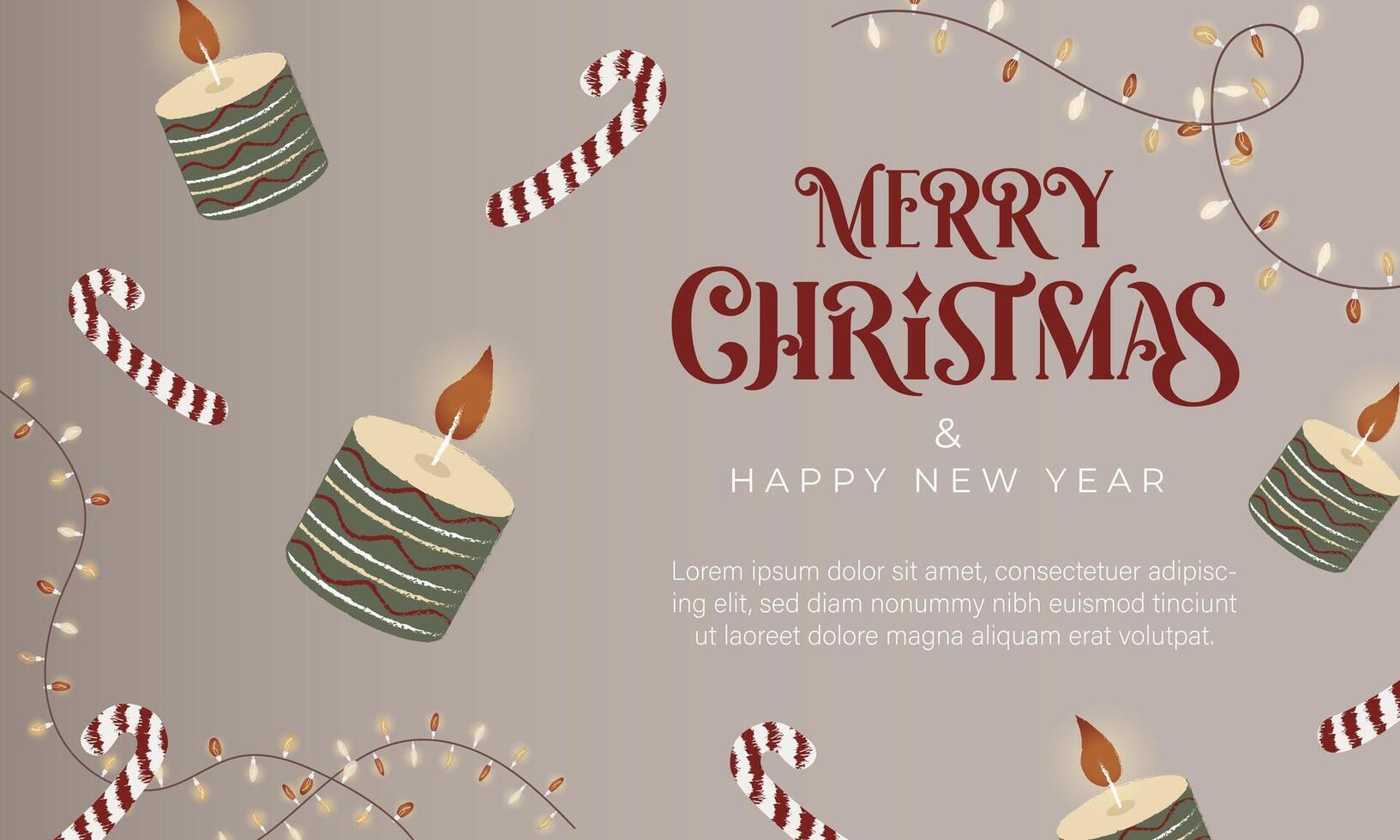Merry Christmas greeting card with candles and candy canes. illustration vector