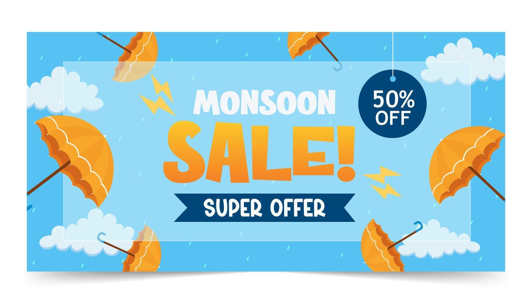 creative monsoon hanging sign for rainy season promotion media. Monsoon sale offer rain season background. Rainy monsoon promotion poster template vector