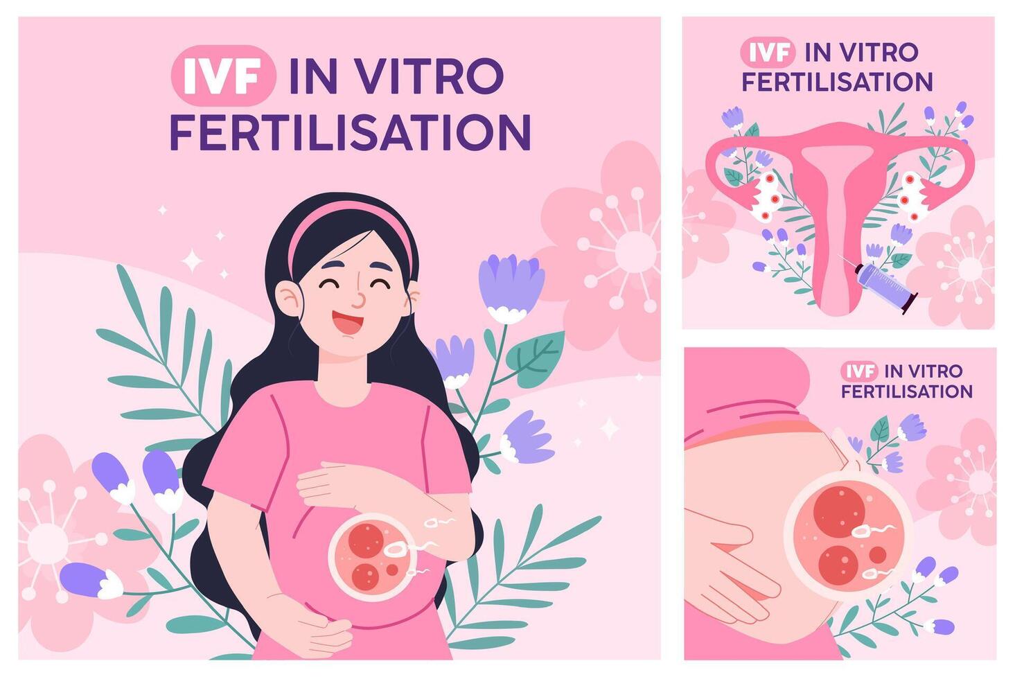 In vitro fertilization process with woman and embryo. illustration vector
