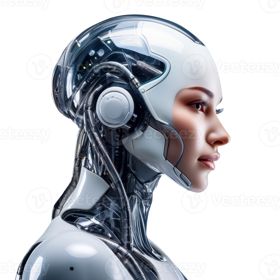 Female robot face, Artificial intelligence concept png