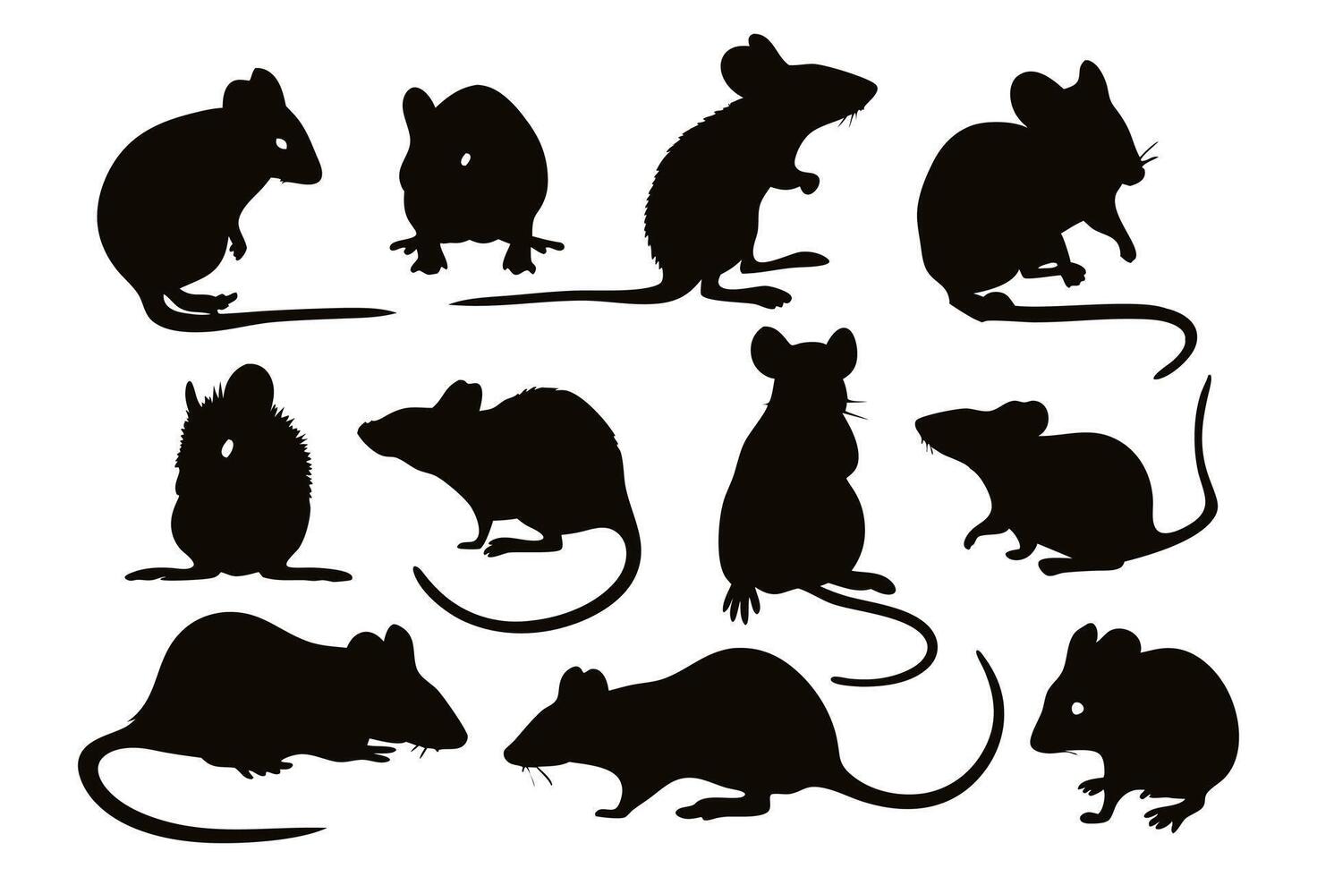 Mouse Silhouette Rodent Clipart Illustration Bundle vector
