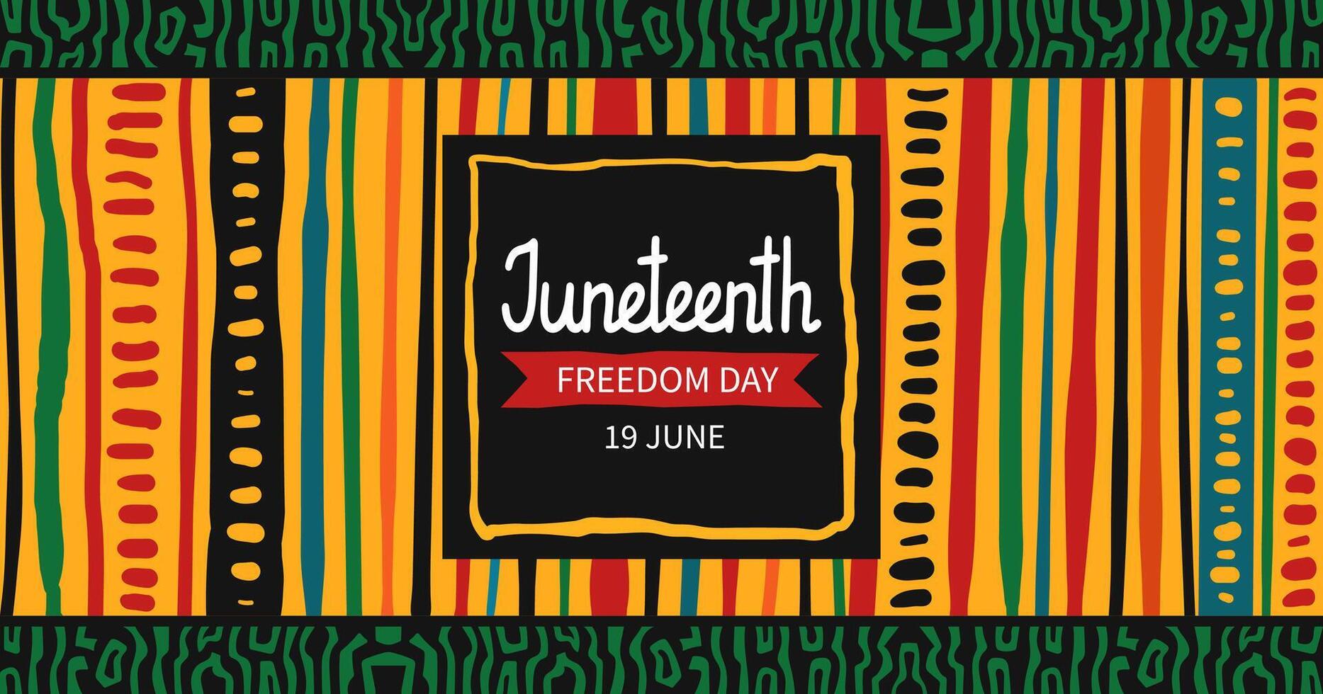 Juneteenth celebration horizontal banner template. Simple background with Abstract ethnic ornament. curved drawn stripes. African-American Independence Day. flat illustration. vector
