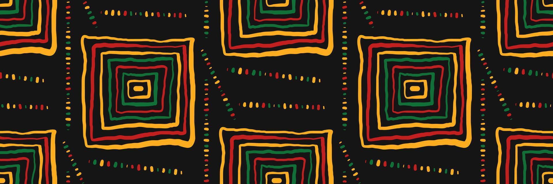 African geometric seamless pattern with hand drawn curved squares. Abstract ethnic horizontal background with ornament. Juneteenth celebration background. doodle illustration. vector