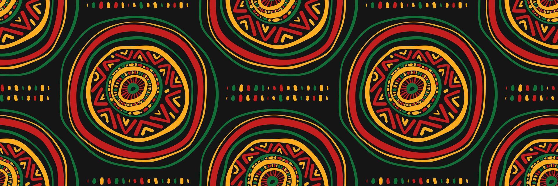 African geometric seamless pattern with hand drawn curved circles. Abstract ethnic horizontal background with ornament. Juneteenth celebration background. doodle illustration. vector