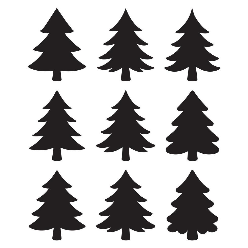 Set of Black Pine Tree Silhouettes for Nature and Outdoor Graphic Design Projects vector