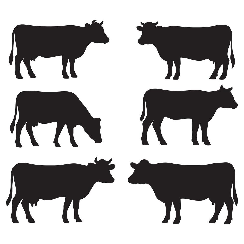 Cows silhouette cow and calf silhouettes collection vector