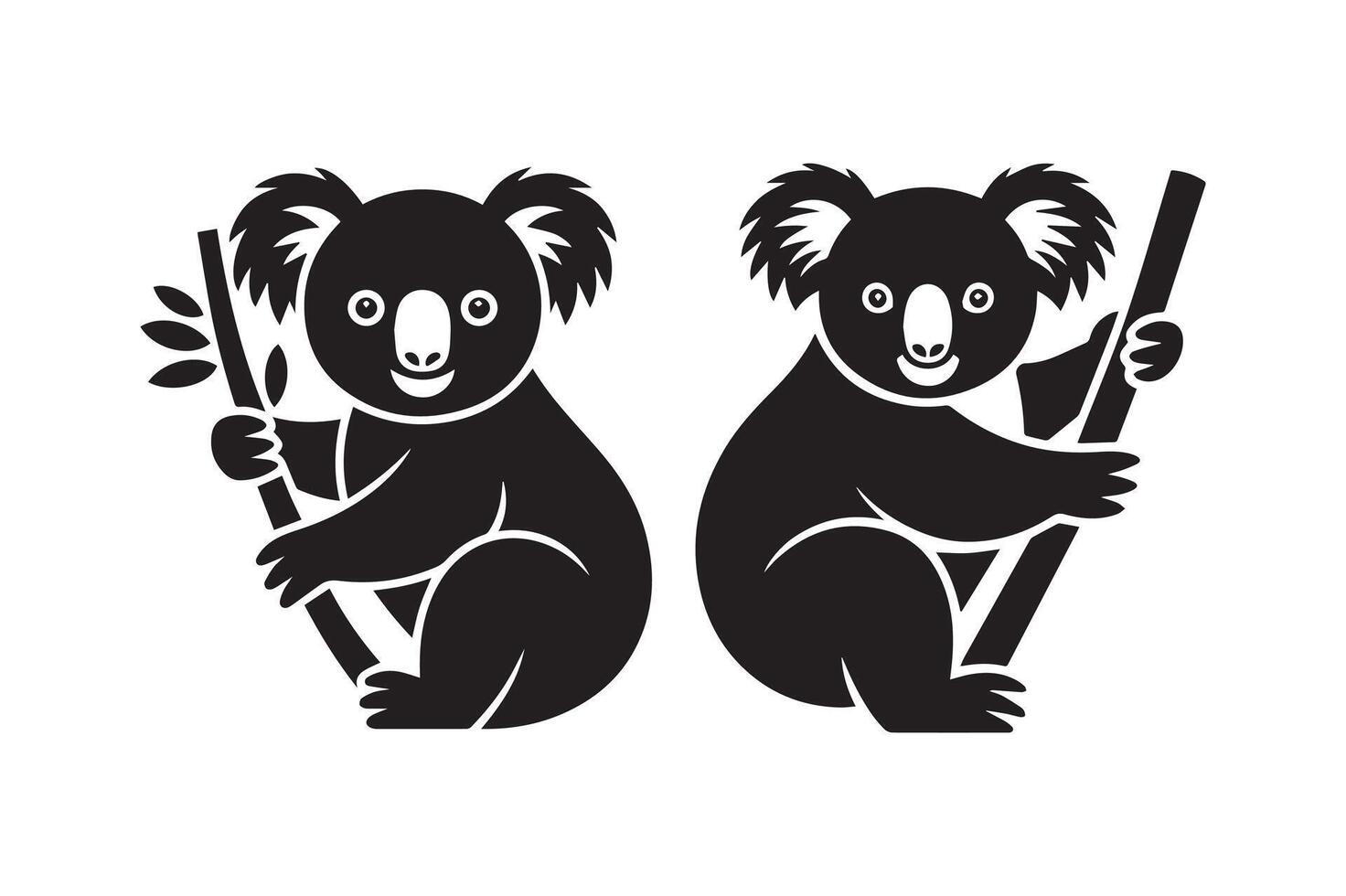 Two Cute Koalas Silhouettes on a White Background vector