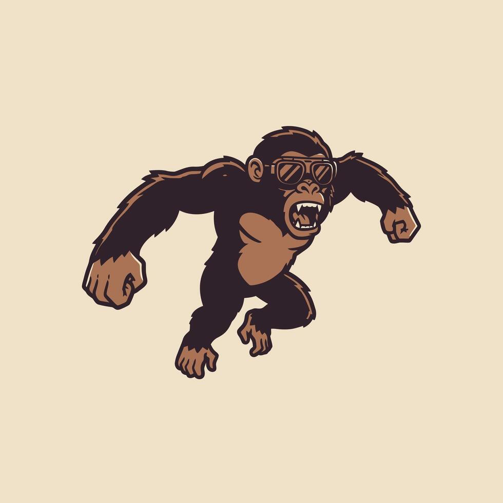 Cartoon monkey jumping logo design on a beige background vector