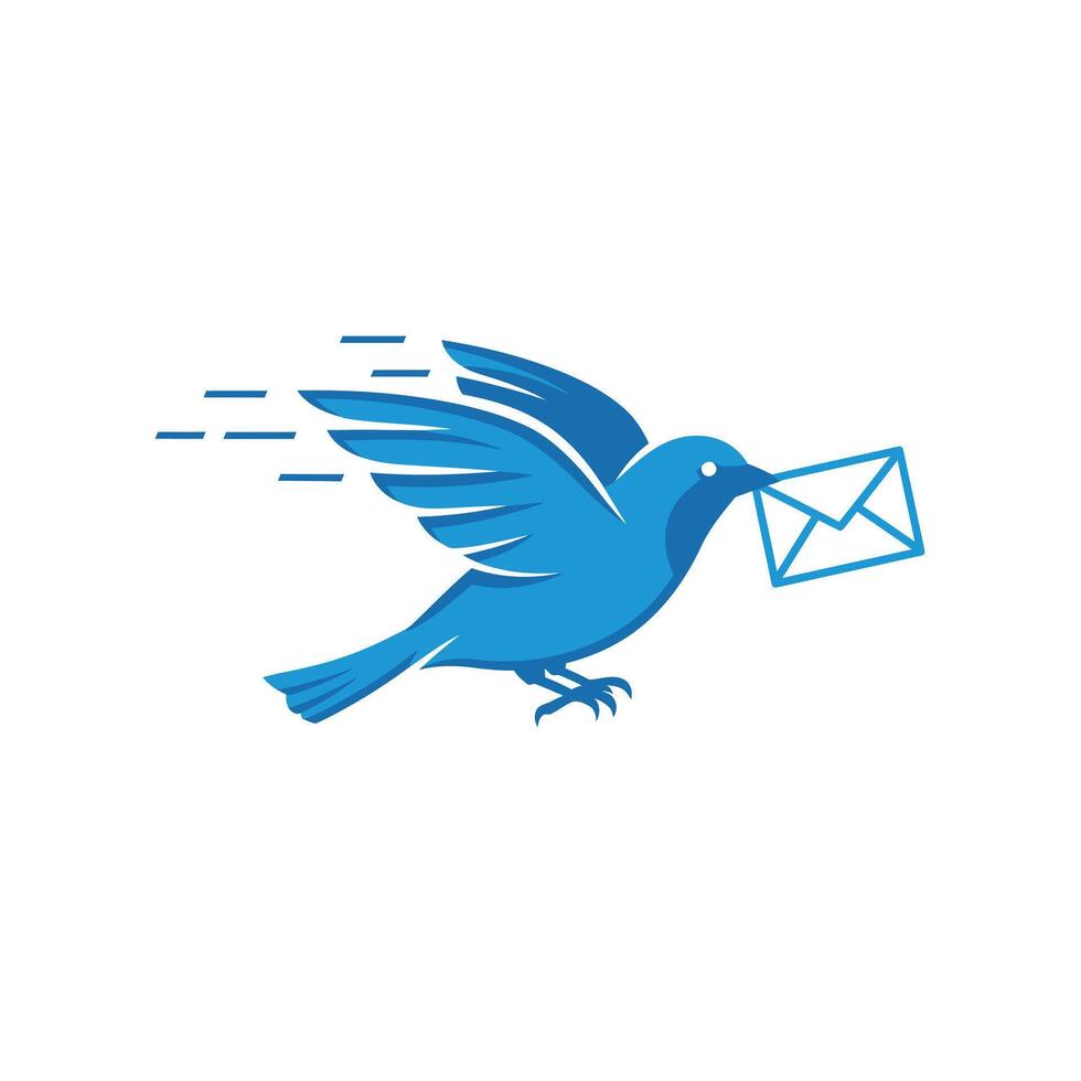 Blue bird with an envelope logo design vector