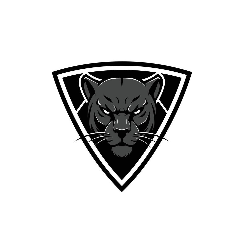 Black panther head on a shield logo design vector