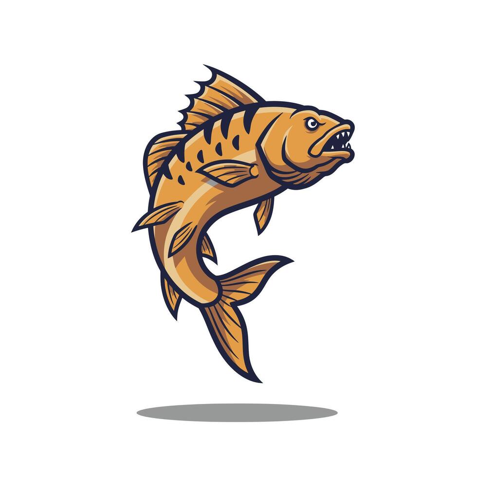 Gold fish with a big mouth and a long tail logo design vector