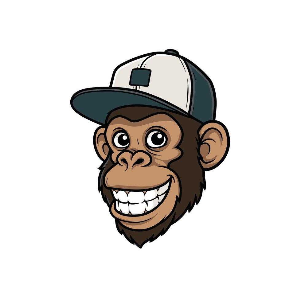 Smiling monkey wearing a baseball cap logo design vector