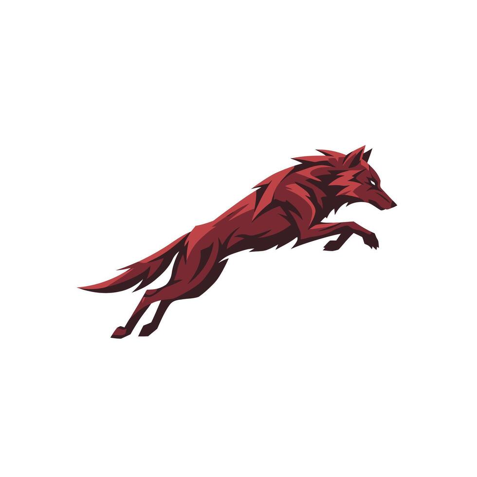 Red wolf jumping in the air logo design vector