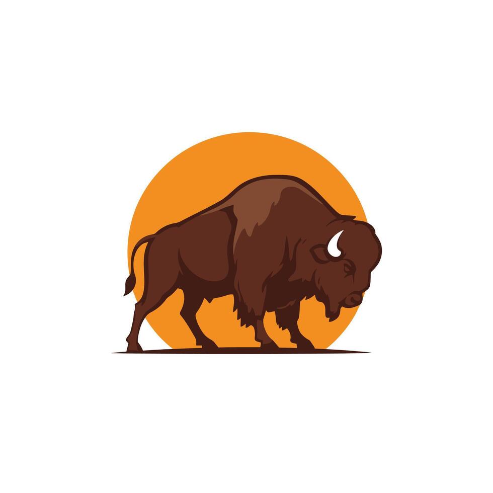 Bison standing in front of the sun logo design vector