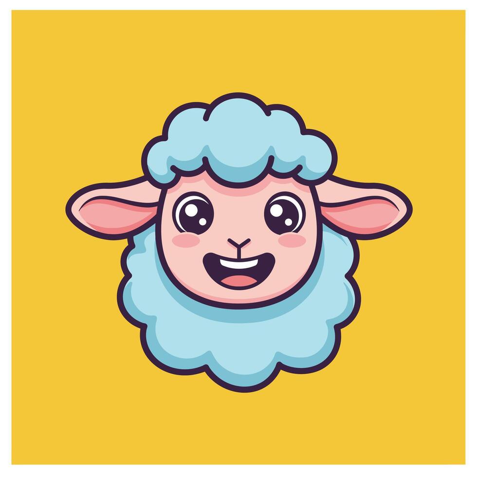 Cartoon sheep head logo design on a yellow background vector