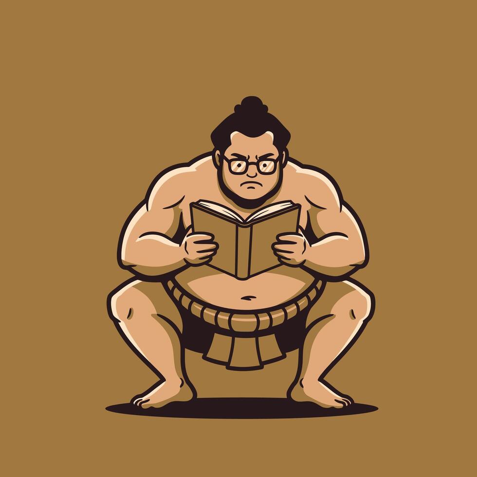 Sumo wrestler reading a book logo design vector