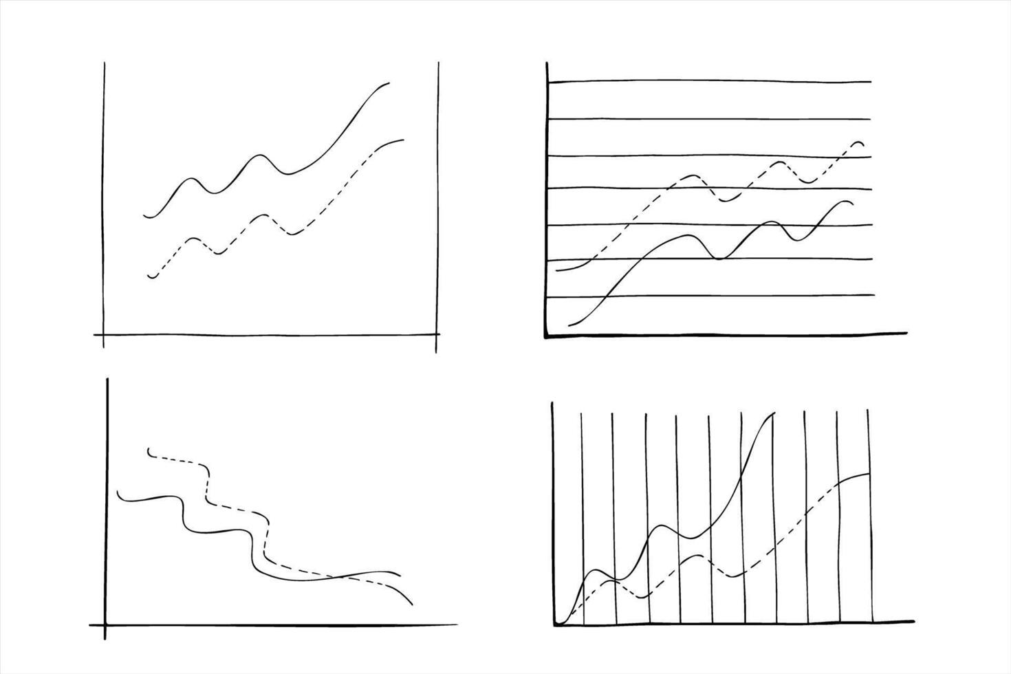 Set of linear graphs with red and blue lines showing different trends and dynamics illustration. Change in time of election results or income. For business analytics, financial reports vector