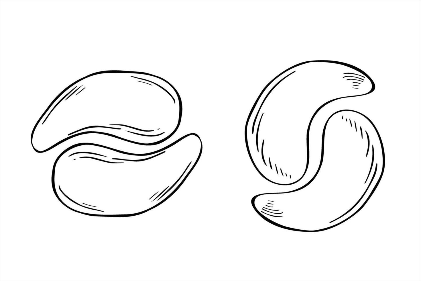 Abstract monochrome eye patches set illustration painted by black inks. Lifting and moisturizing face mask for skincare branding, beauty product packaging, spa menus, cosmetic content. vector