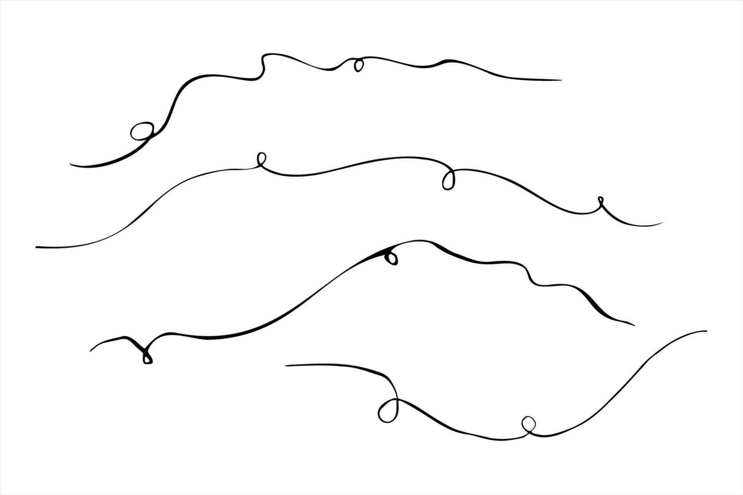 Abstract wavy and swirling lines with loops in black and white style. Minimalist line set painted by black inks for modern branding, fashion prints, packaging design vector