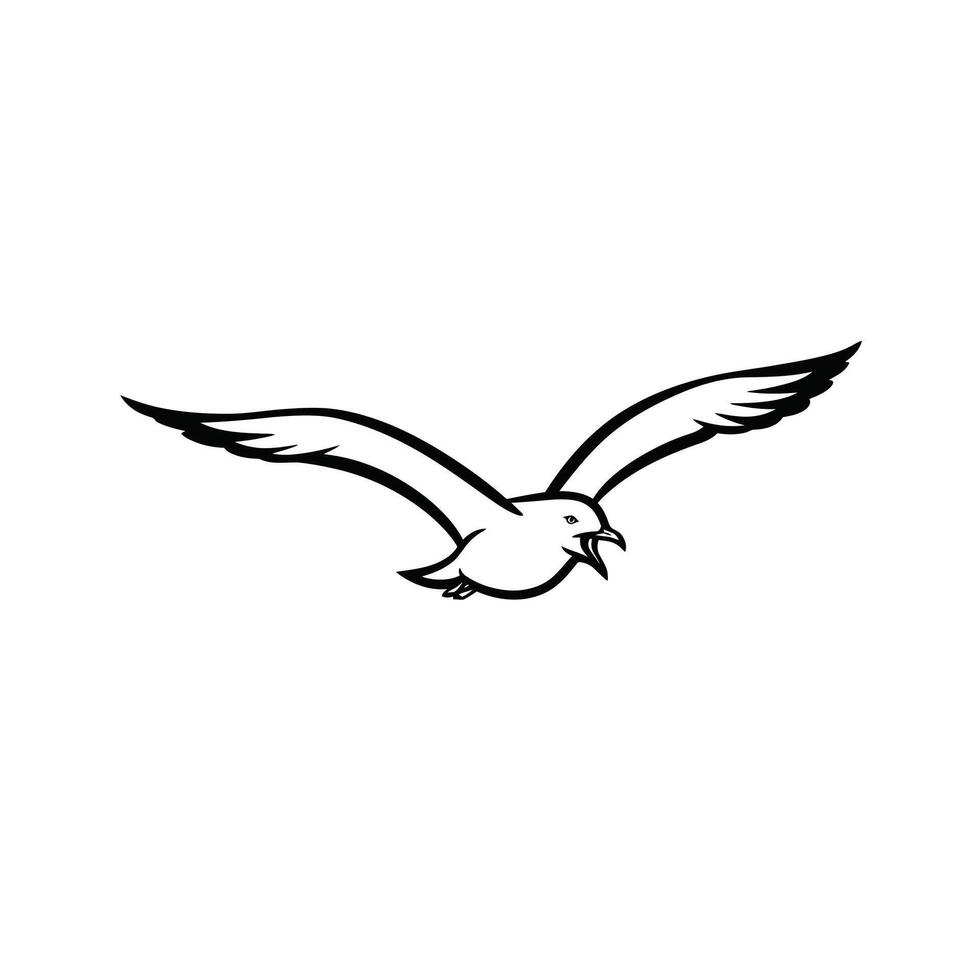 Black and white drawing of a seagull logo design vector