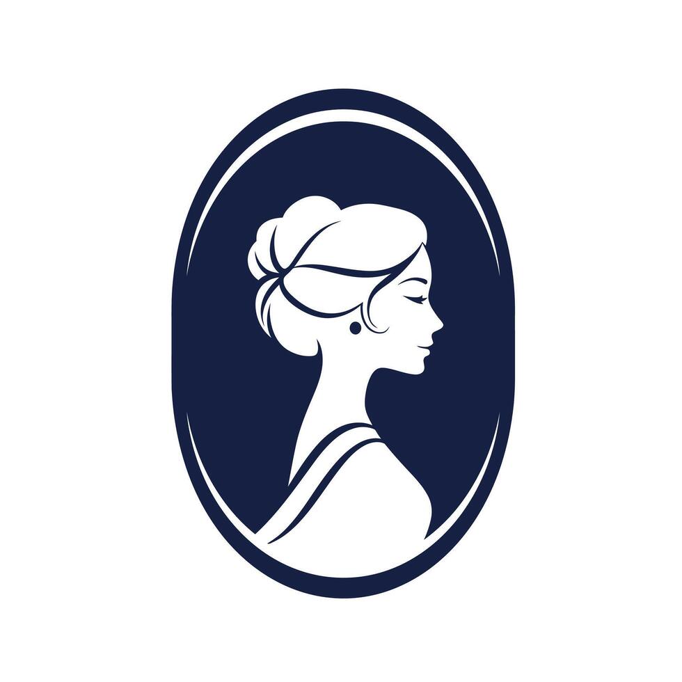 Side profile of a woman within a circle logo design vector