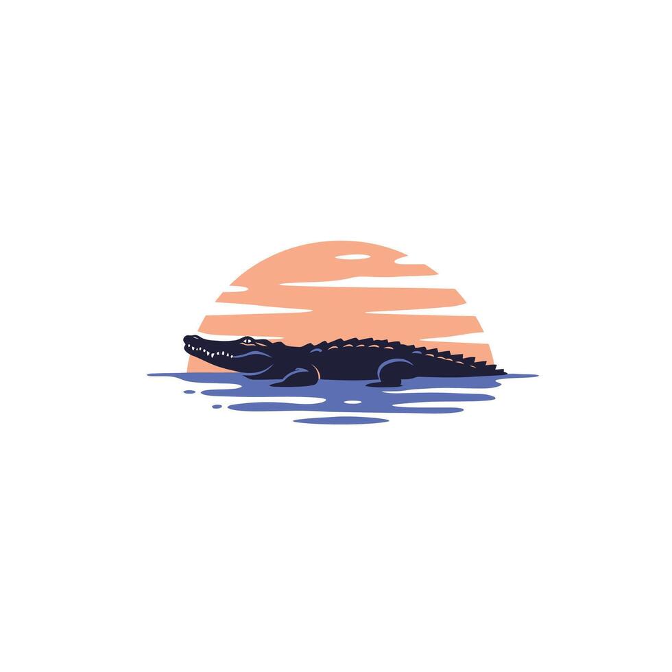 Alligator in sunset logo design vector