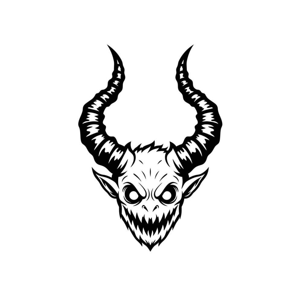 Black and white logo design of a demon head with horns vector