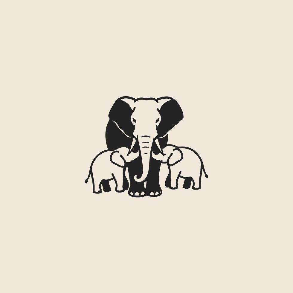 Elephant family logo design on a beige background vector