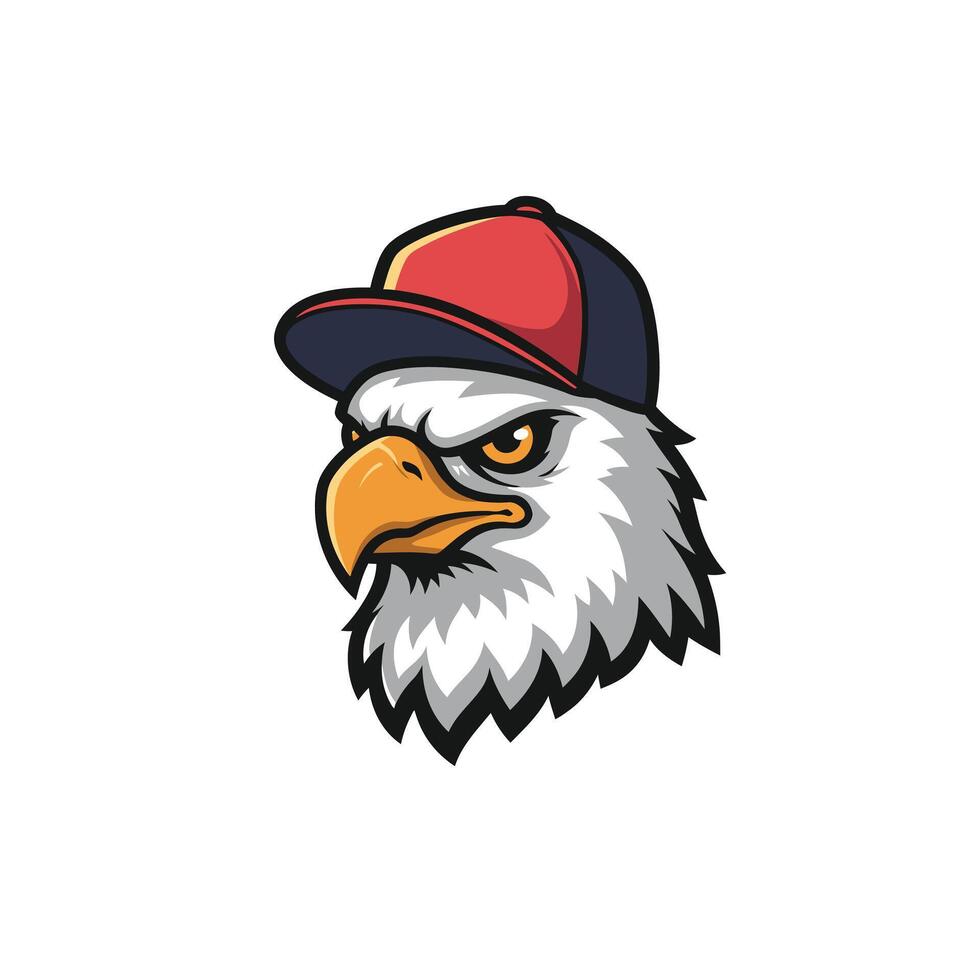 Eagle mascot head wearing a baseball cap logo design vector
