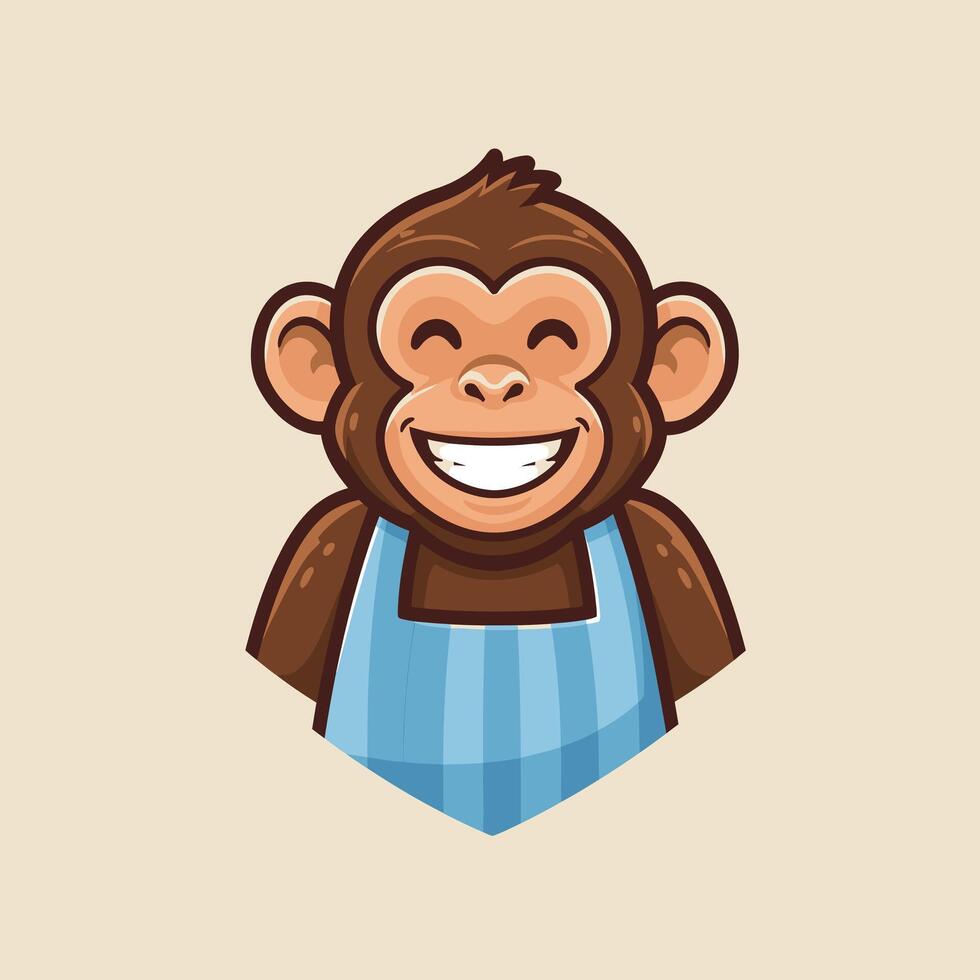 Cartoon monkey wearing a blue apron and smiling logo design vector