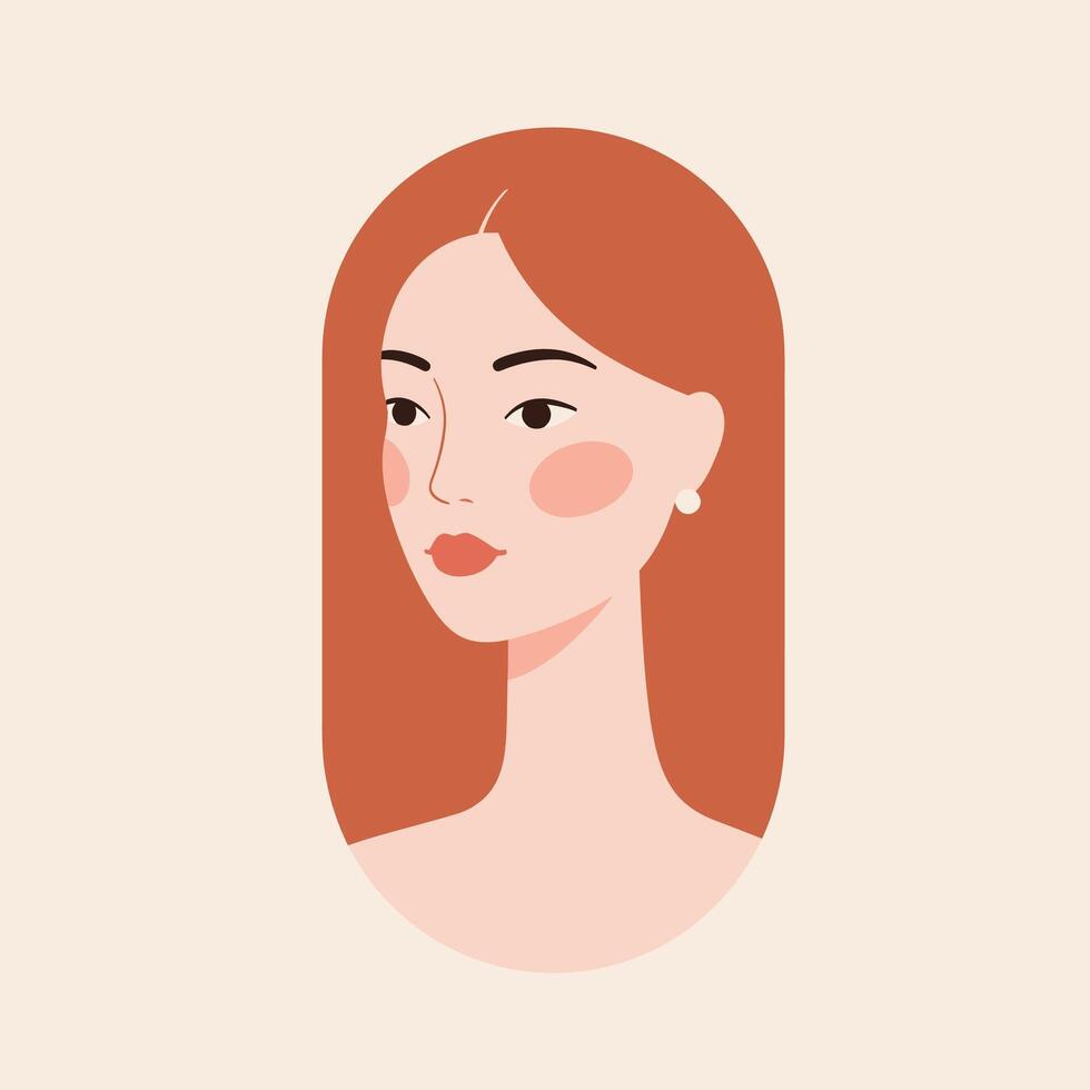 Woman with long hair and pink cheeks logo design vector