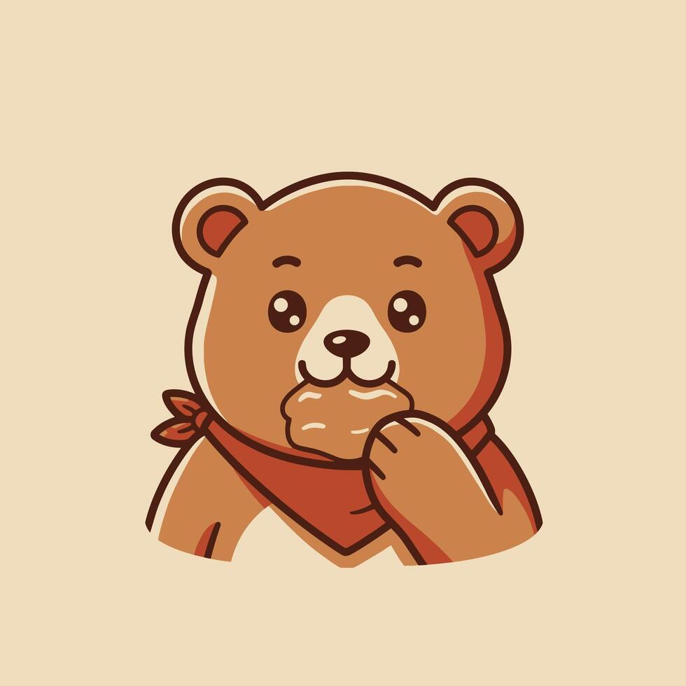 Cartoon bear eating a cookie logo design vector