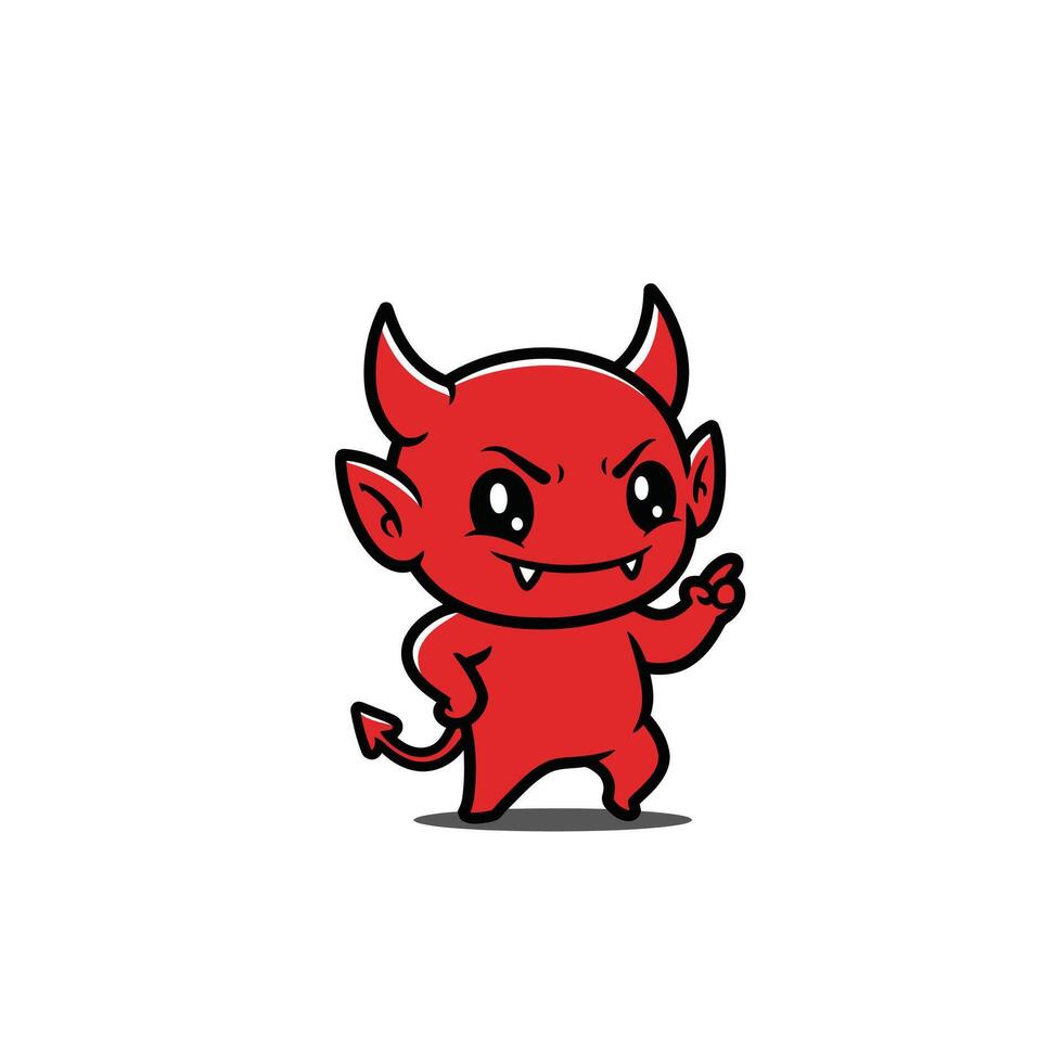 Cartoon devil with horns and a smile logo design vector