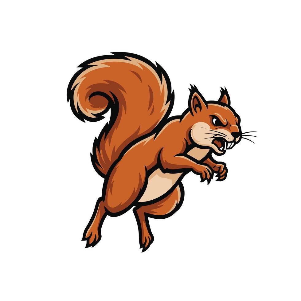 Cartoon squirrel running with its mouth open logo design vector