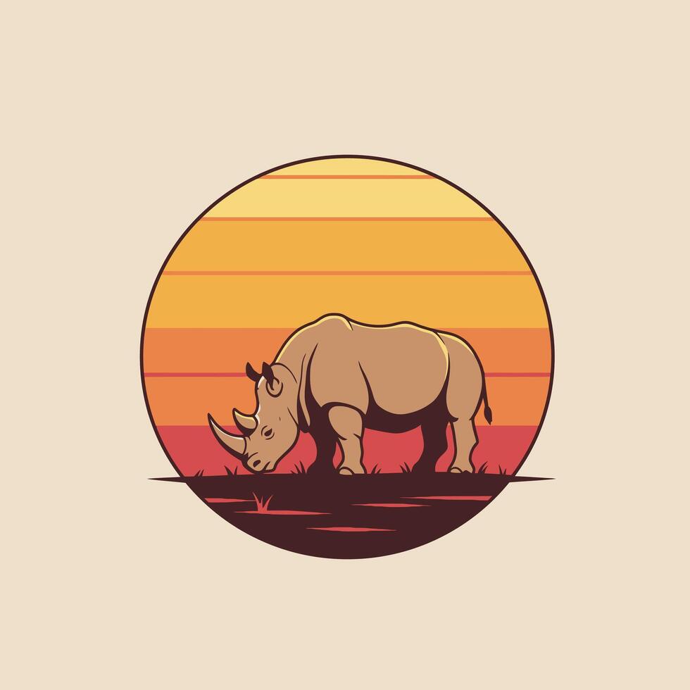 Rhino in the sunset background logo design vector