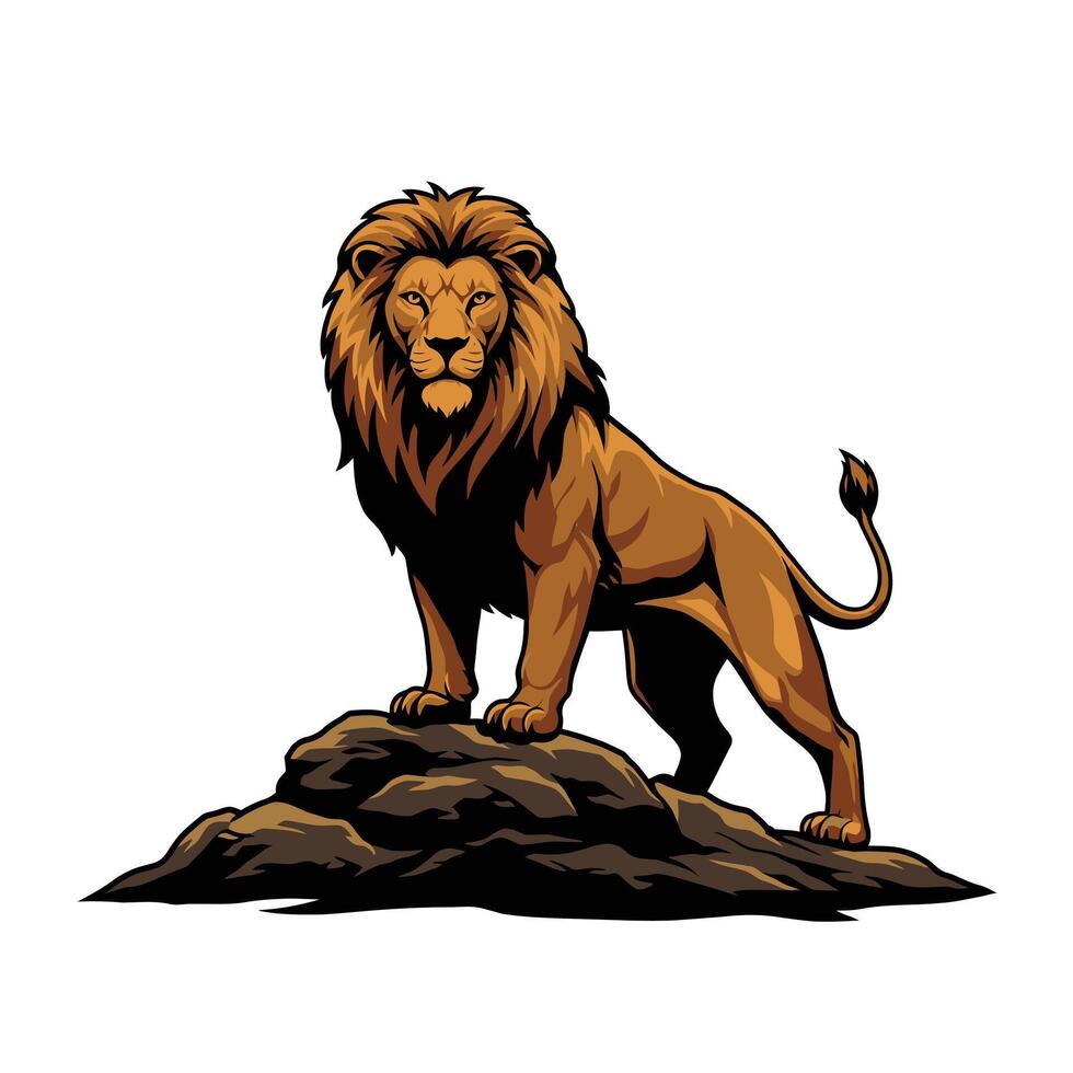 Lion standing on a rock logo design vector