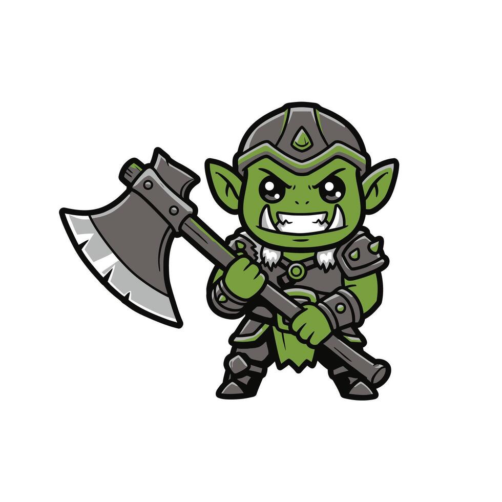 Cartoon green troll with an axe logo design vector